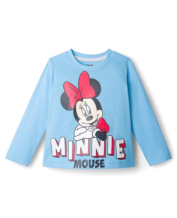 Babyhug Disney Single Jersey Knit Full Sleeves Night Suit With Minnie Mouse Graphics - Light Blue & Red
