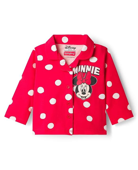 Babyhug Disney Single Jersey Knit Full Sleeves Night Suit With Minnie Mouse Graphics - Red