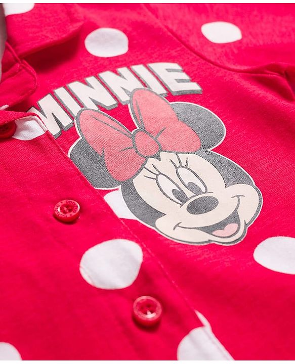 Babyhug Disney Single Jersey Knit Full Sleeves Night Suit With Minnie Mouse Graphics - Red