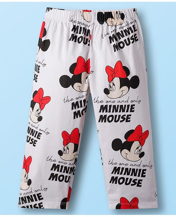 Babyhug Disney Single Jersey Knit Full Sleeves Co-ord Night Suit With Minnie Mouse Print - White