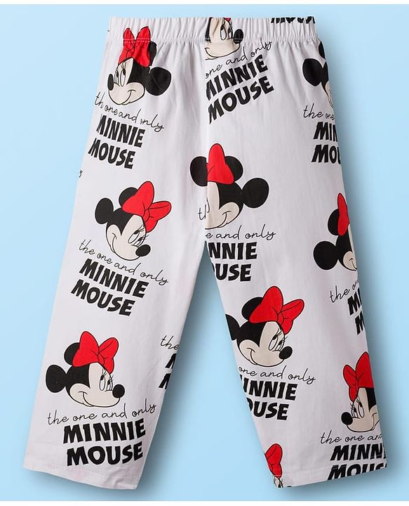 Babyhug Disney Single Jersey Knit Full Sleeves Co-ord Night Suit With Minnie Mouse Print - White