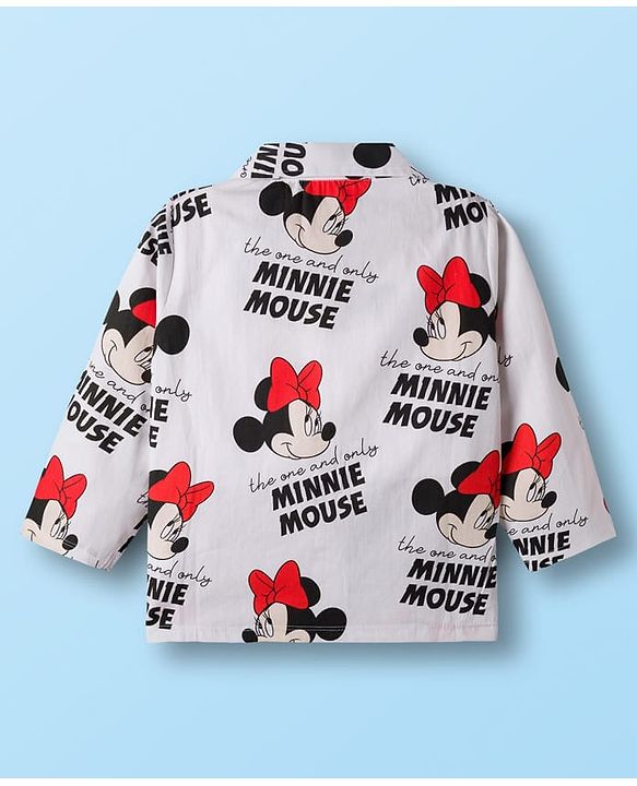 Babyhug Disney Single Jersey Knit Full Sleeves Co-ord Night Suit With Minnie Mouse Print - White