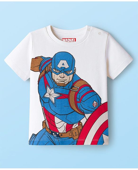 Babyhug Marvel Single Jersey Knit Half Sleeves Shorts Night Suit With Captain America Graphics - Red & White