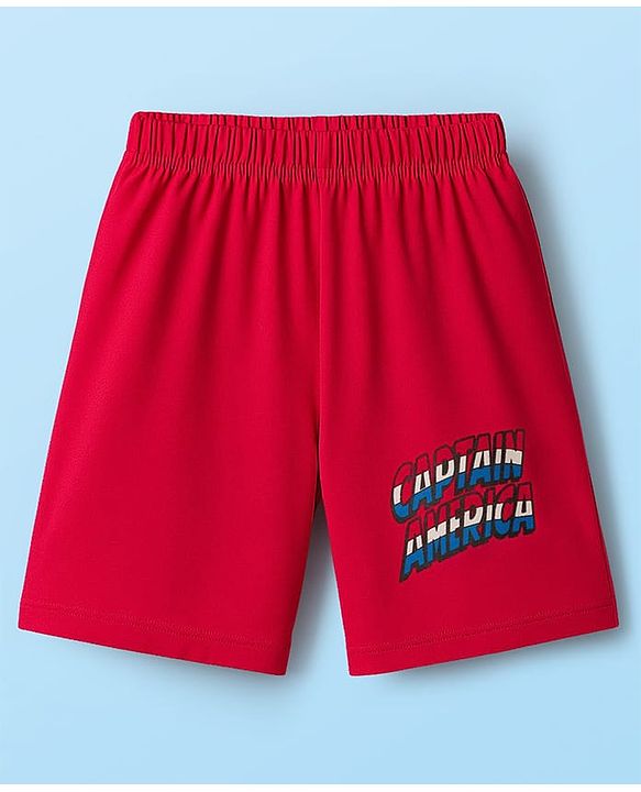 Babyhug Marvel Single Jersey Knit Half Sleeves Shorts Night Suit With Captain America Graphics - Red & White
