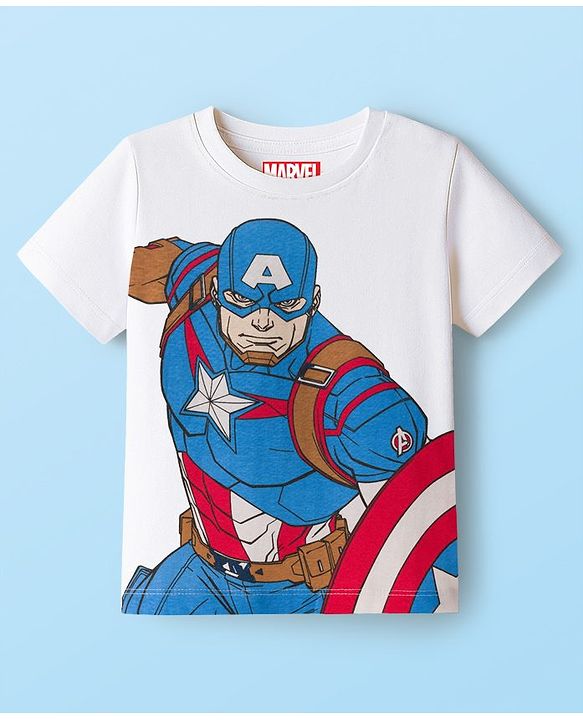 Babyhug Marvel Single Jersey Knit Half Sleeves Shorts Night Suit With Captain America Graphics - Red & White