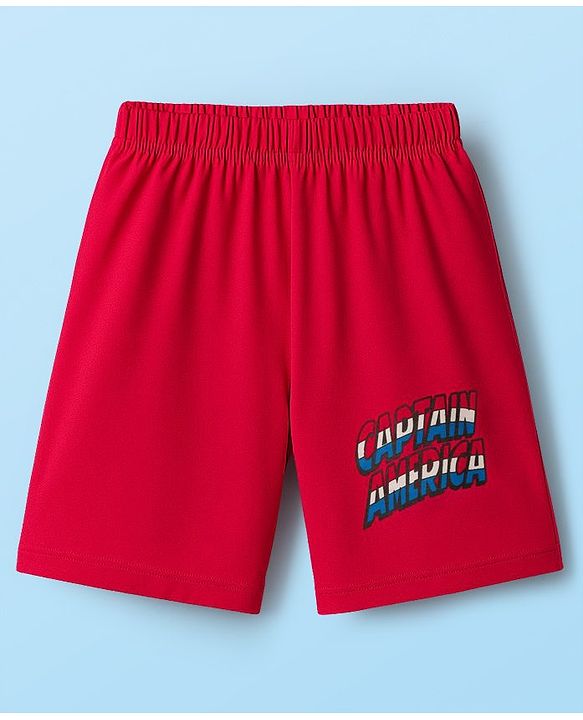 Babyhug Marvel Single Jersey Knit Half Sleeves Shorts Night Suit With Captain America Graphics - Red & White