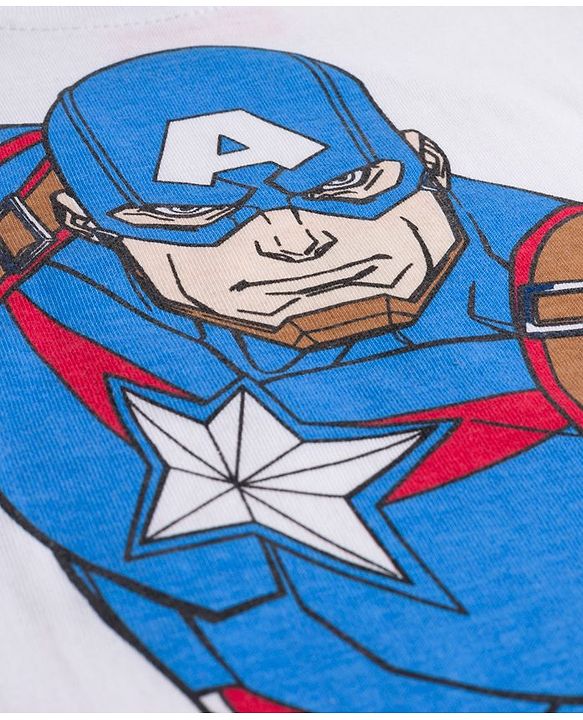 Babyhug Marvel Single Jersey Knit Half Sleeves Shorts Night Suit With Captain America Graphics - Red & White