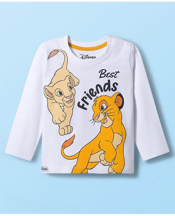 Babyhug Disney Single Jersey Knit Full Sleeves Night Suit With Lion King Graphics - White & Yellow