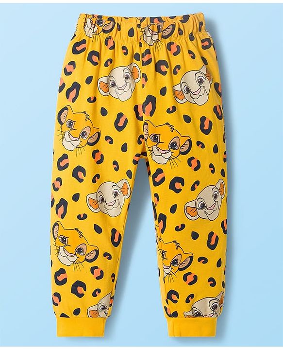 Babyhug Disney Single Jersey Knit Full Sleeves Night Suit With Lion King Graphics - White & Yellow