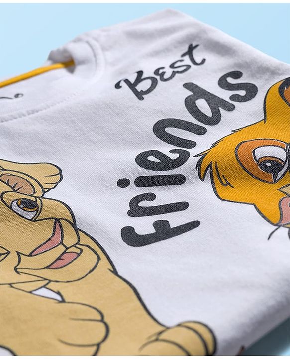 Babyhug Disney Single Jersey Knit Full Sleeves Night Suit With Lion King Graphics - White & Yellow