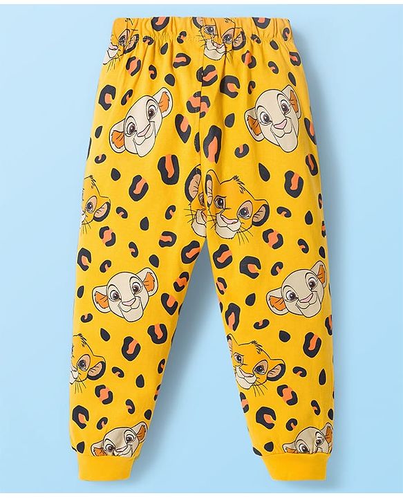 Babyhug Disney Single Jersey Knit Full Sleeves Night Suit With Lion King Graphics - White & Yellow