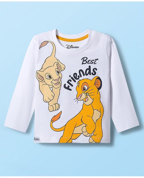 Babyhug Disney Single Jersey Knit Full Sleeves Night Suit With Lion King Graphics - White & Yellow