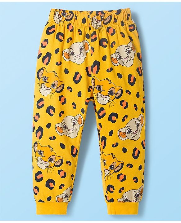 Babyhug Disney Single Jersey Knit Full Sleeves Night Suit With Lion King Graphics - White & Yellow