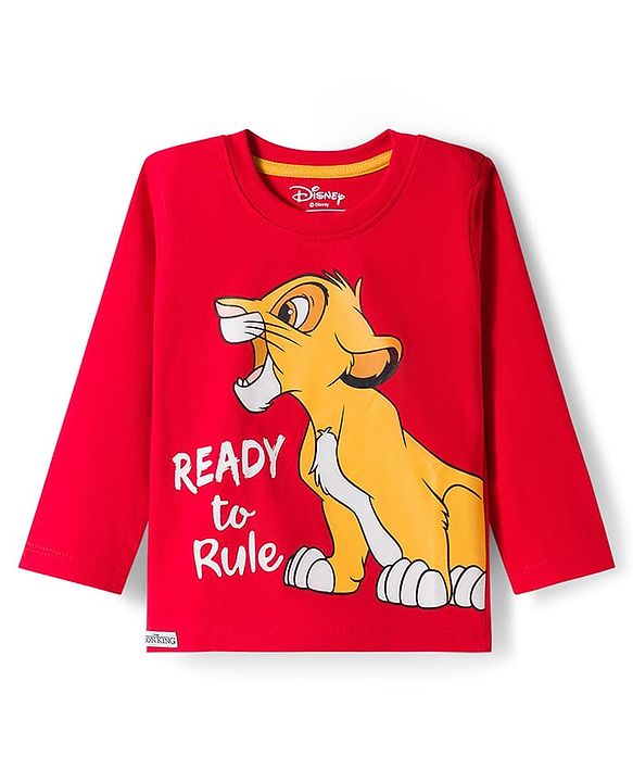 Babyhug Disney Single Jersey Knit Full Sleeves Night Suit With Lion King Graphics - Red