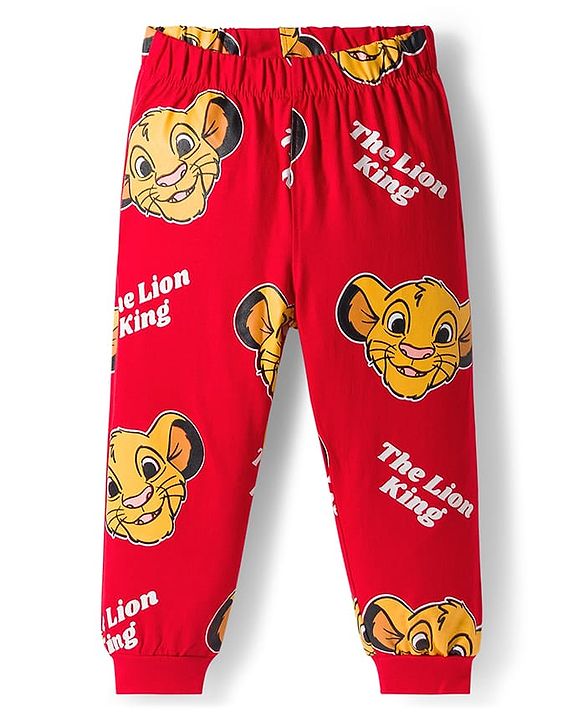 Babyhug Disney Single Jersey Knit Full Sleeves Night Suit With Lion King Graphics - Red