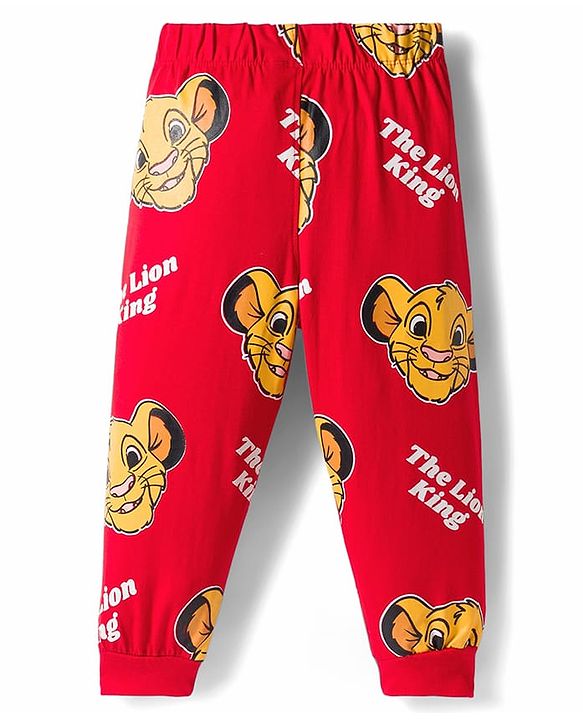 Babyhug Disney Single Jersey Knit Full Sleeves Night Suit With Lion King Graphics - Red