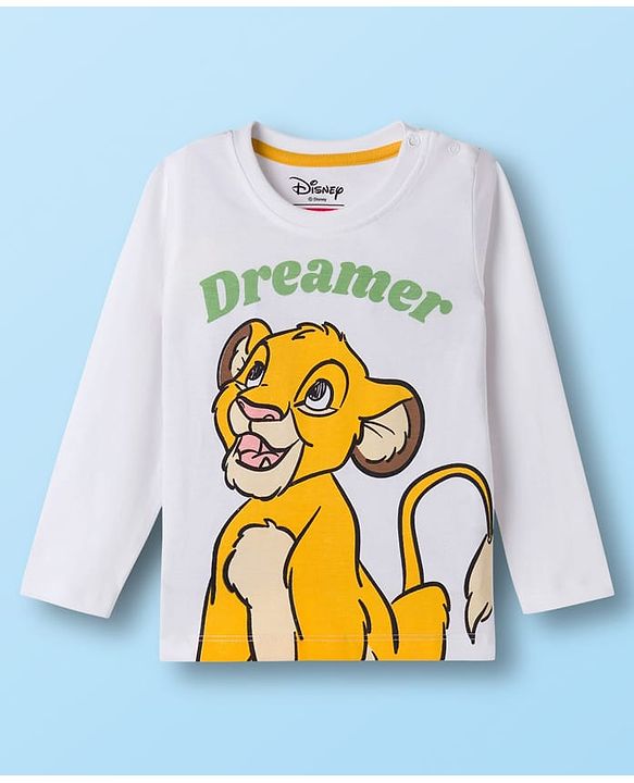 Babyhug Disney Single Jersey Knit Full Sleeves Night Suit With Lion King Graphics - White & Olive Green