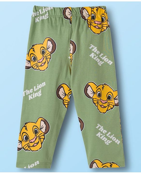 Babyhug Disney Single Jersey Knit Full Sleeves Night Suit With Lion King Graphics - White & Olive Green