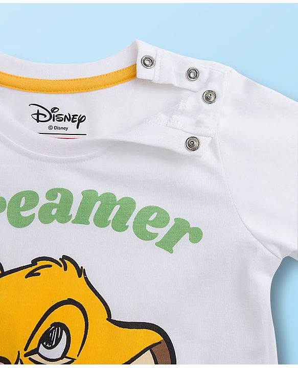 Babyhug Disney Single Jersey Knit Full Sleeves Night Suit With Lion King Graphics - White & Olive Green
