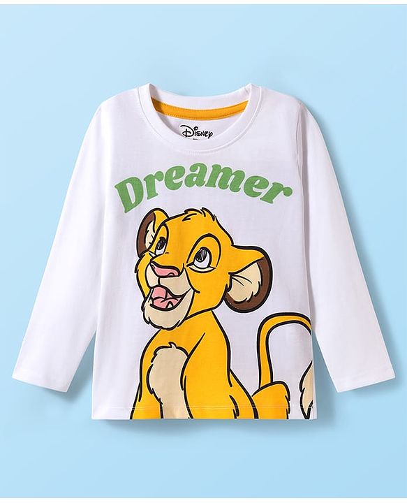 Babyhug Disney Single Jersey Knit Full Sleeves Night Suit With Lion King Graphics - White & Olive Green