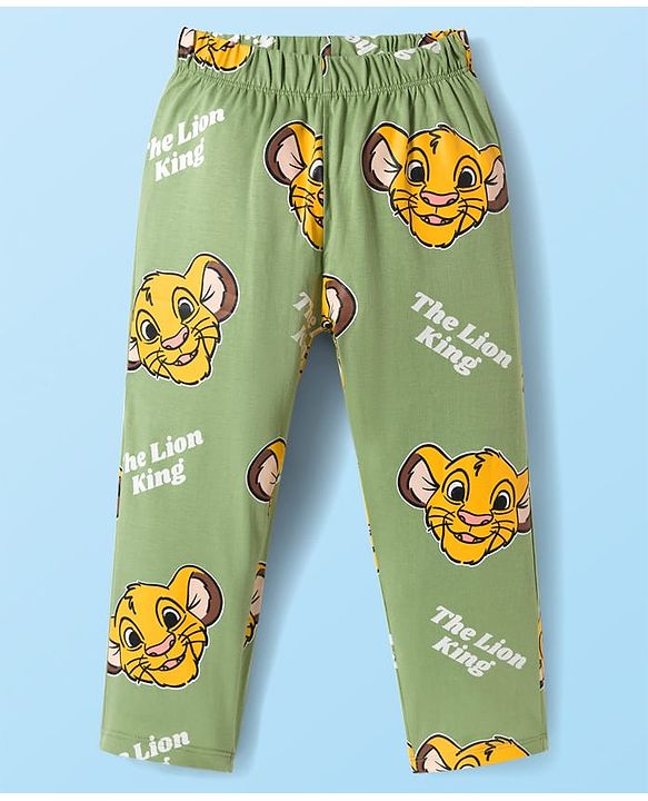 Babyhug Disney Single Jersey Knit Full Sleeves Night Suit With Lion King Graphics - White & Olive Green