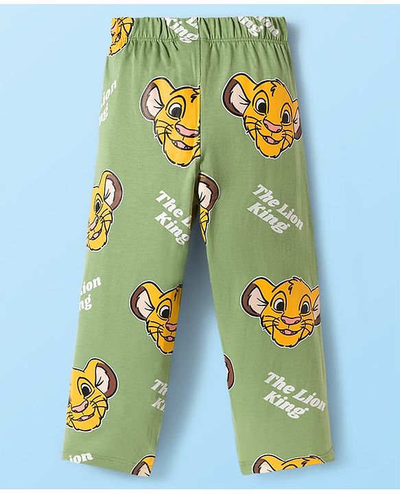 Babyhug Disney Single Jersey Knit Full Sleeves Night Suit With Lion King Graphics - White & Olive Green