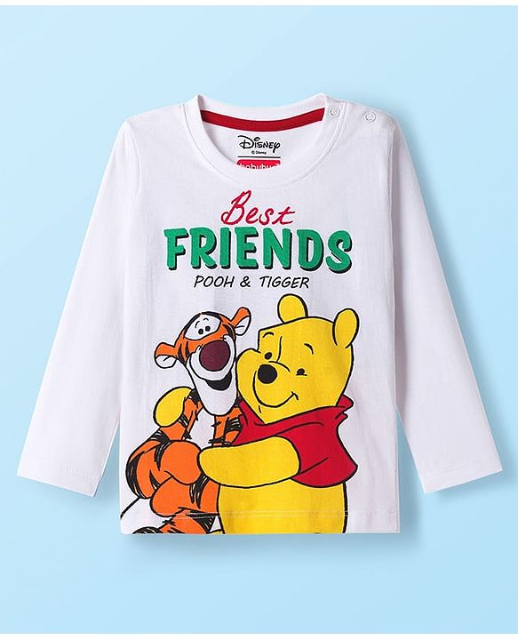 Babyhug Disney Single Jersey Knit Full Sleeves Night Suit With Winnie The Pooh Graphics - White & Red