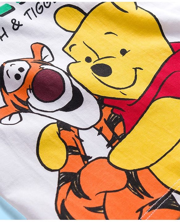 Babyhug Disney Single Jersey Knit Full Sleeves Night Suit With Winnie The Pooh Graphics - White & Red