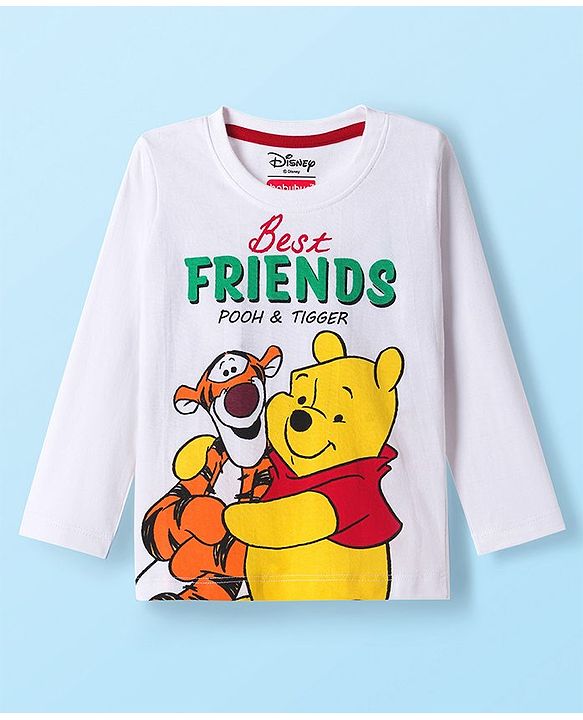 Babyhug Disney Single Jersey Knit Full Sleeves Night Suit With Winnie The Pooh Graphics - White & Red