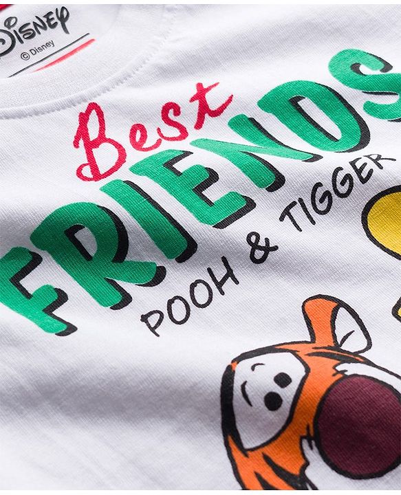 Babyhug Disney Single Jersey Knit Full Sleeves Night Suit With Winnie The Pooh Graphics - White & Red