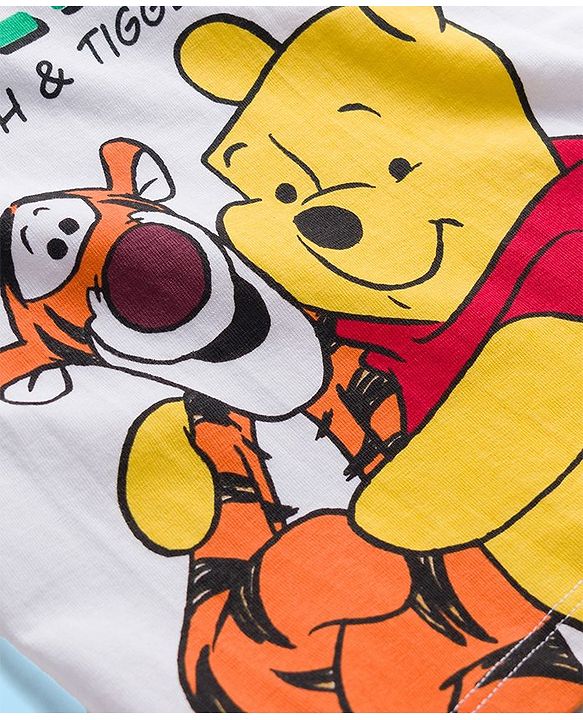 Babyhug Disney Single Jersey Knit Full Sleeves Night Suit With Winnie The Pooh Graphics - White & Red