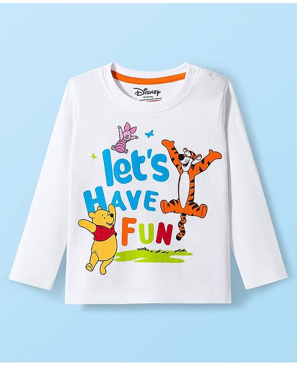 Babyhug Disney Single Jersey Knit Full Sleeves Night Suit With Winnie The Pooh Graphics - White & Light Blue