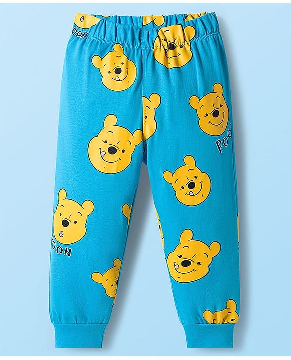 Babyhug Disney Single Jersey Knit Full Sleeves Night Suit With Winnie The Pooh Graphics - White & Light Blue
