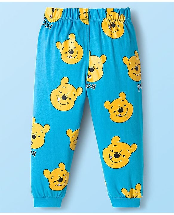 Babyhug Disney Single Jersey Knit Full Sleeves Night Suit With Winnie The Pooh Graphics - White & Light Blue