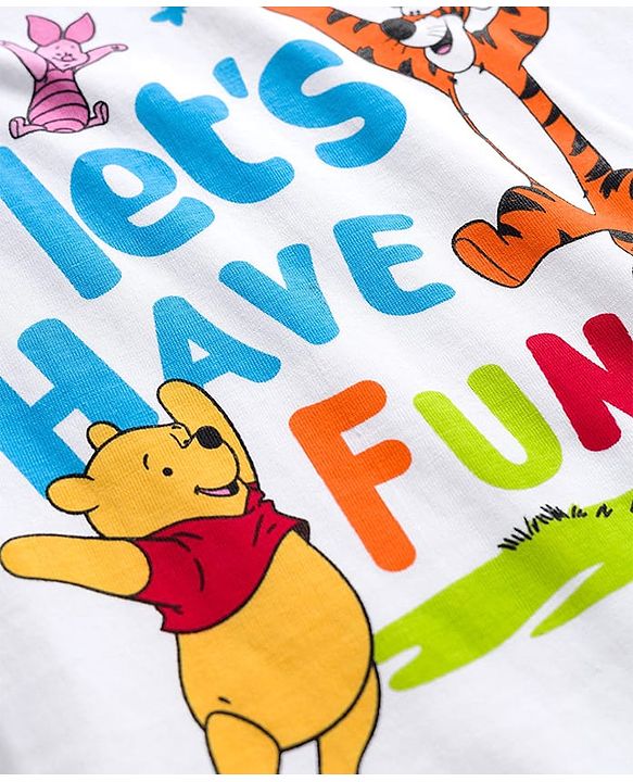 Babyhug Disney Single Jersey Knit Full Sleeves Night Suit With Winnie The Pooh Graphics - White & Light Blue