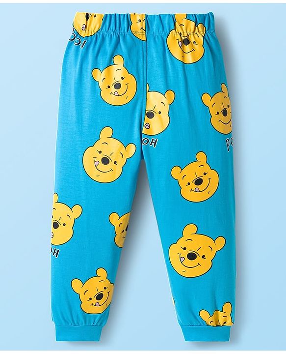 Babyhug Disney Single Jersey Knit Full Sleeves Night Suit With Winnie The Pooh Graphics - White & Light Blue