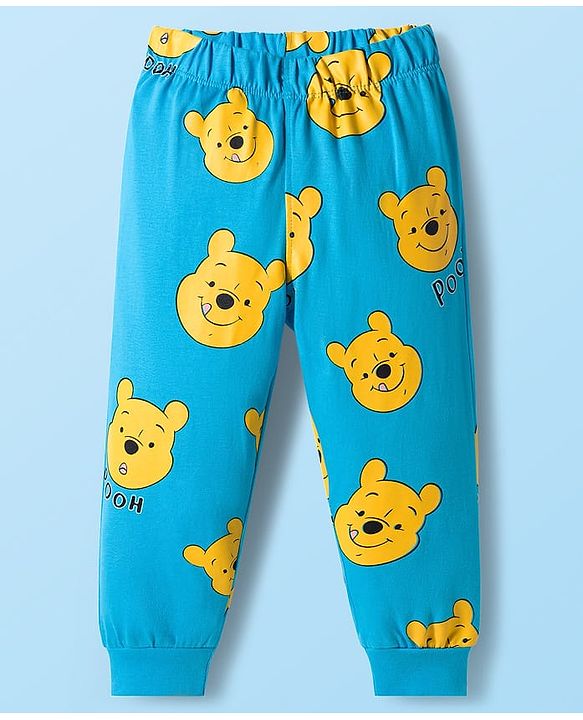 Babyhug Disney Single Jersey Knit Full Sleeves Night Suit With Winnie The Pooh Graphics - White & Light Blue