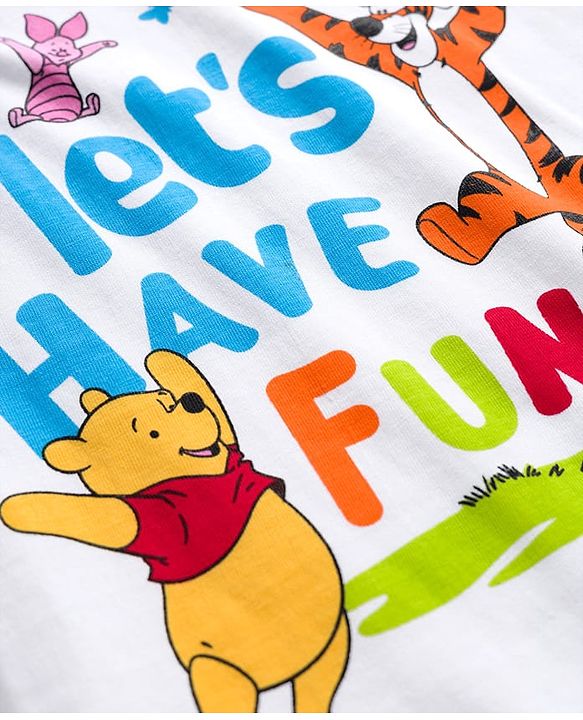 Babyhug Disney Single Jersey Knit Full Sleeves Night Suit With Winnie The Pooh Graphics - White & Light Blue