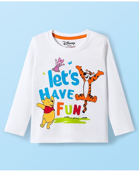 Babyhug Disney Single Jersey Knit Full Sleeves Night Suit With Winnie The Pooh Graphics - White & Light Blue