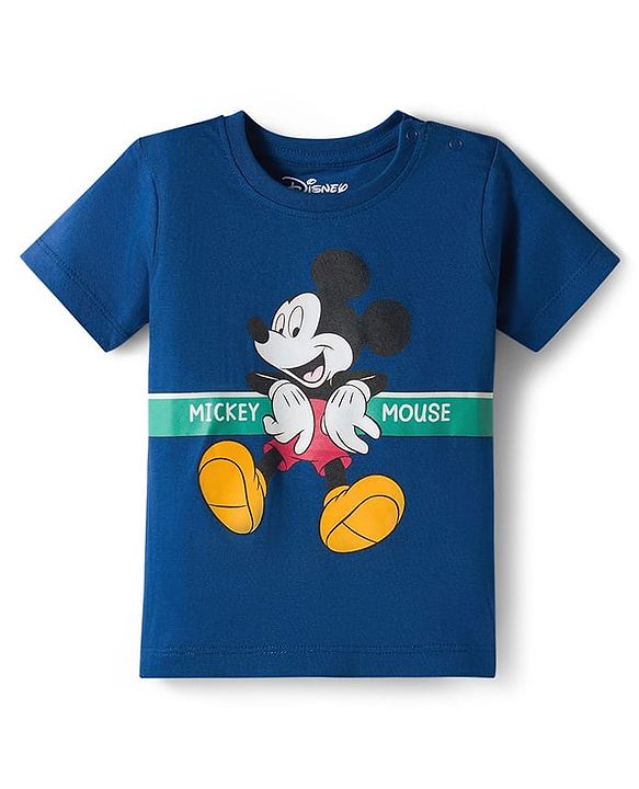 Babyhug Disney Single Jersey Knit Half Sleeves Shorts Night Suit With Mickey Mouse Graphics - Navy Blue