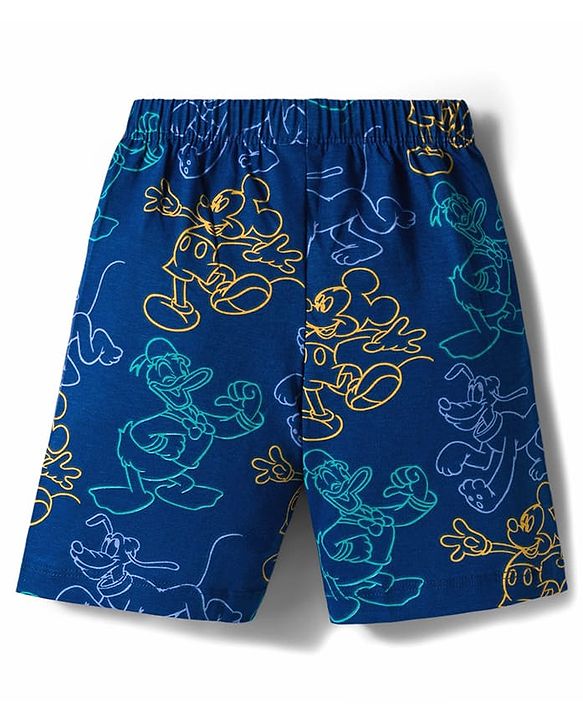 Babyhug Disney Single Jersey Knit Half Sleeves Shorts Night Suit With Mickey Mouse Graphics - Navy Blue