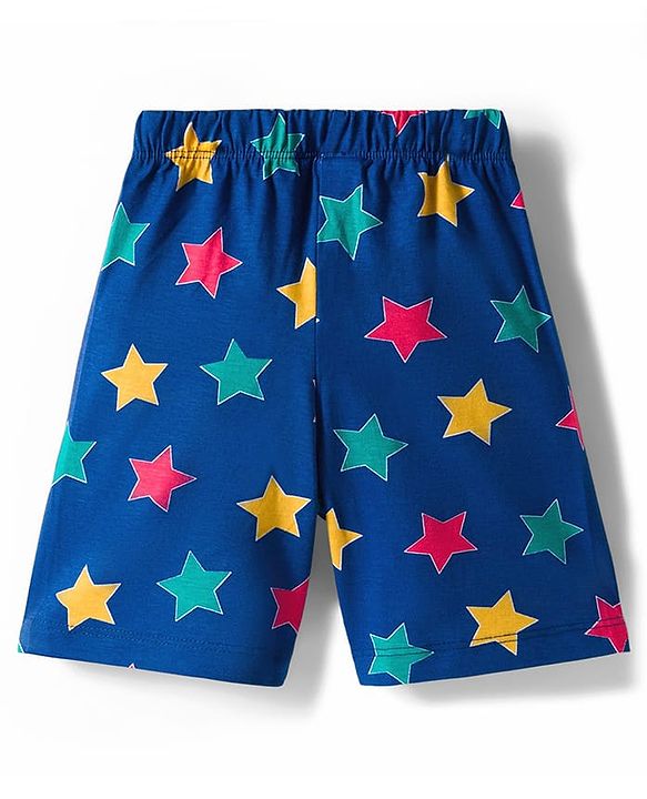 Babyhug Disney Single Jersey Knit Half Sleeves Shorts Night Suit With Mickey & Friends Graphics - Navy Blue