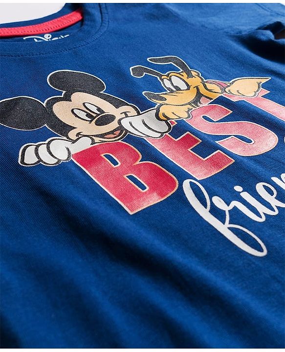 Babyhug Disney Single Jersey Knit Half Sleeves Shorts Night Suit With Mickey & Friends Graphics - Navy Blue