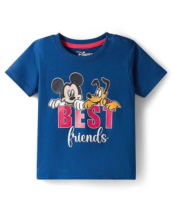 Babyhug Disney Single Jersey Knit Half Sleeves Shorts Night Suit With Mickey & Friends Graphics - Navy Blue