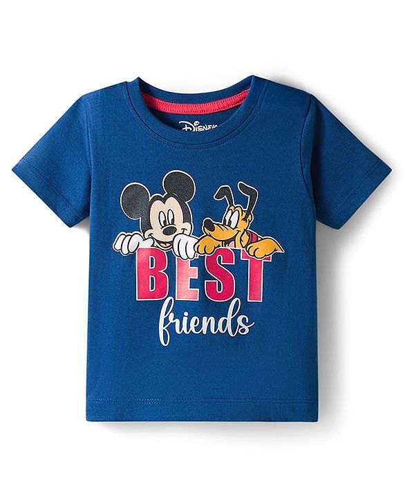Babyhug Disney Single Jersey Knit Half Sleeves Shorts Night Suit With Mickey & Friends Graphics - Navy Blue