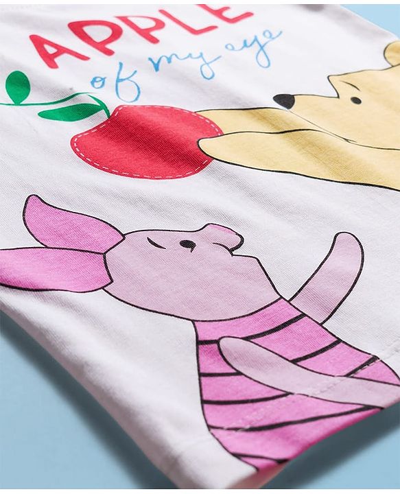 Babyhug Disney Single Jersey Knit Half Sleeves Short Night Suit With Winnie & Friends Graphics - White & Red