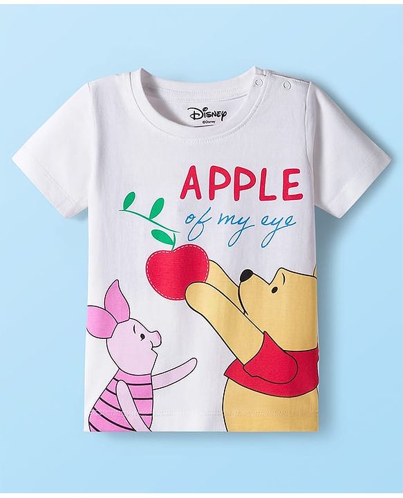 Babyhug Disney Single Jersey Knit Half Sleeves Short Night Suit With Winnie & Friends Graphics - White & Red