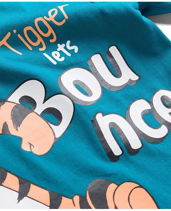 Babyhug Disney Single Jersey Knit Full Sleeves Night Suit With Animal Print - Navy Blue & Rust Orange