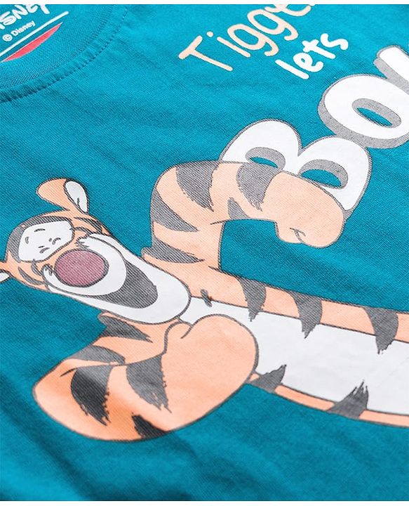 Babyhug Disney Single Jersey Knit Full Sleeves Night Suit With Animal Print - Navy Blue & Rust Orange