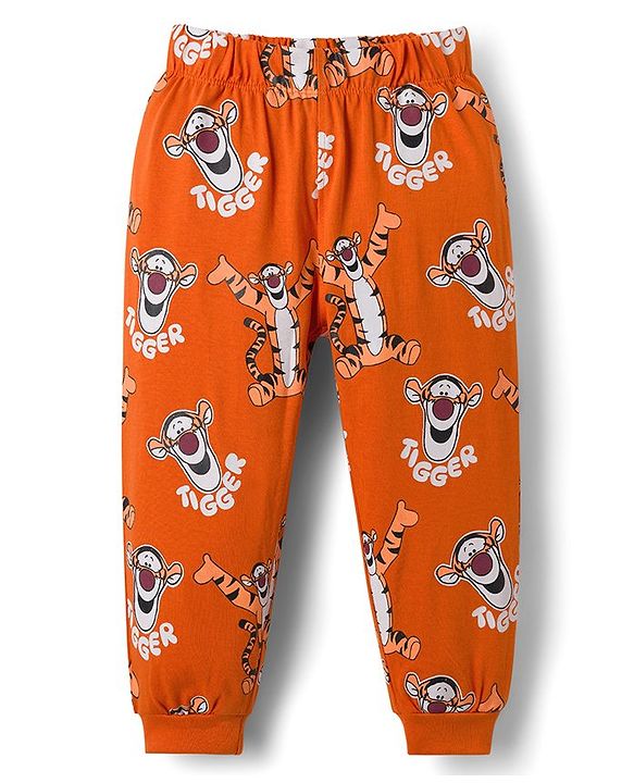 Babyhug Disney Single Jersey Knit Full Sleeves Night Suit With Animal Print - Navy Blue & Rust Orange